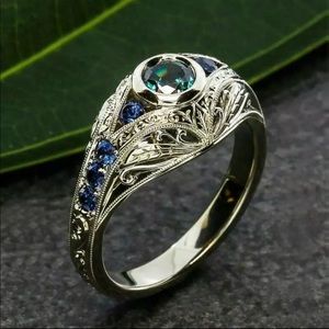 New Women’s 925 Silver Sapphire Ring